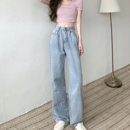 2024 summer light-colored high waist jeans women's slimming high-leg straight pants elegant style draping mop pants