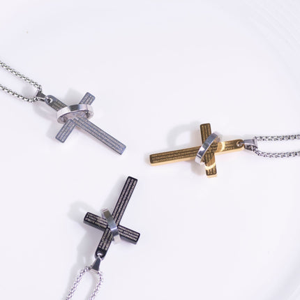 European and American Cross Border Letter Cross Ring Titanium Steel Item Stainless Steel Hip Hop Punk Necklace Street Men's and Women's sweater chain
