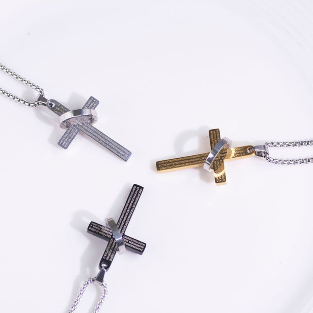 European and American Cross Border Letter Cross Ring Titanium Steel Item Stainless Steel Hip Hop Punk Necklace Street Men's and Women's sweater chain