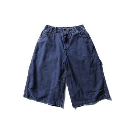 Black Fleet Casual Workwear Cropped Pants for Men and Women, Washed Vintage Pants, American Retro Loose Fit, Distressed Spray-Dyed