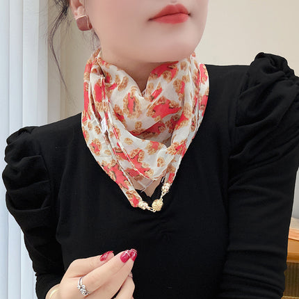 Magnetic buckle summer chiffon breathable sunscreen small square scarf neck scarf women's 2024 new all-match spring and autumn turban