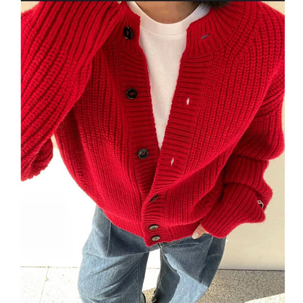 Niche New Product Star's Same Cardigan Knitwear All-Wool Round Neck Loose Knitwear Jacket Women's Long Sleeves