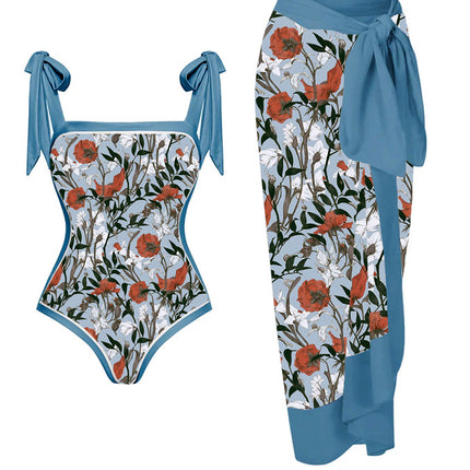 Amazon 2023 European and American New Fixed Edition Printed Two-Piece One-Piece Swimsuit Conservative Covered Hip Skirt Spot Swimsuit