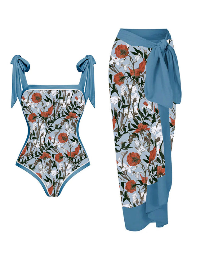 Amazon 2023 European and American New Fixed Edition Printed Two-Piece One-Piece Swimsuit Conservative Covered Hip Skirt Spot Swimsuit