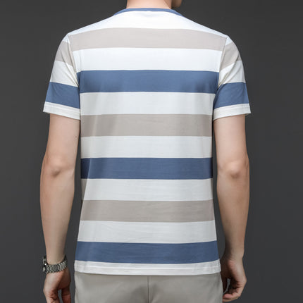 Famous Mouse Men's Summer New Cotton Pullover T-Shirt Men's Round Neck Striped Fashion Casual Short Sleeve Men's T-Shirt