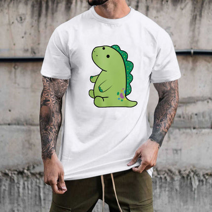 Cross-Border Summer New Product Cartoon Dinosaur Pattern Men's Cotton Loose Combed Cotton Pullover Round Neck Short Sleeves