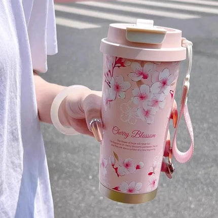 316 stainless steel lily of the valley coffee cup girls high color value double drinking straw cup car gift cup customization