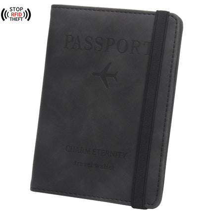 Rfid Anti-Magnetic Passport Holder Amazon Passport Book English Airline Ticket Holder Multi-Card Slot Elastic Band Passport Cover Leather