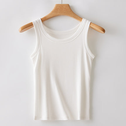 Casual Versatile Camisole for Women with Wide Shoulder Straps, French-Style Sleeveless Top, White Wide Strap Ribbed Tank Top with Beautiful Back Design