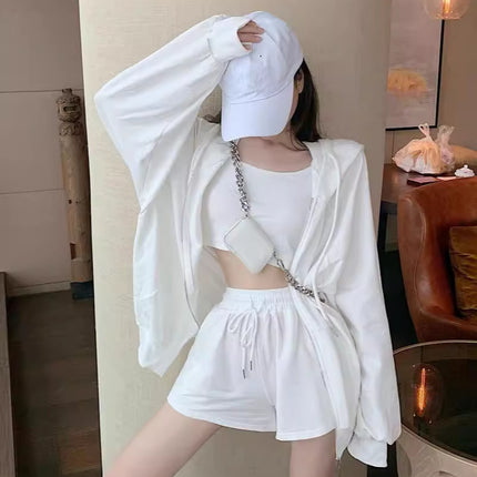 Summer 2024 New Internet Celebrity Sports suit Women's Jacket Vest Shorts Fashion Hong Kong Flavor Three-piece Women's Fashion