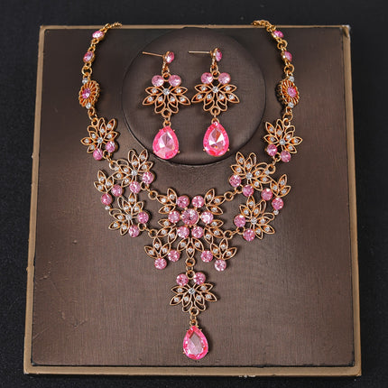 European Bride Necklace Earrings Rhinestone Jewelry Cross-border Bride Wedding Dress Modeling Shooting Water Drop Necklace Accessories