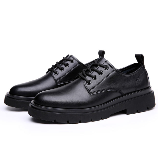 Autumn 2025 New Men's Shoes Soft Leather Work Shoes Versatile Trbottomyy British Casual Shoes Men's Thick-Soled Large Leather Shoes