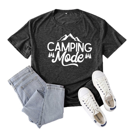 Amazon Supply Camping Mode Printed Short-Sleeved Women's Casual Summer Casual Loose Round Neck European Size