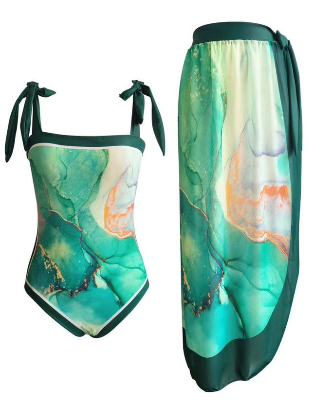 One-piece swimsuit two-piece 2023 Amazon European and American conservative beach skirt shawl blouse bikini swimsuit suit