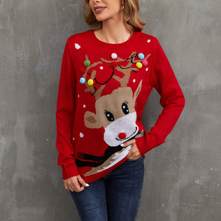 Foreign trade cross-border Europe and the United States autumn and winter small ball elk jacquard sweater Amazon autumn and winter pullover women's Christmas sweater