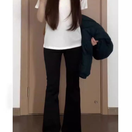 Black Flared Jeans for Women, Autumn High-Waisted Slim Fit Straight-Leg Floor-Length Bootcut Pants, Trendy Slimming Effect