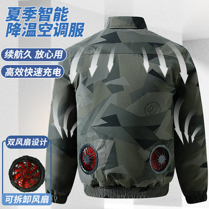 Summer Heatstroke Prevention and Cooling Can Be Installed with Fans, Construction Site Welding Wear-Resistant Thin Labor Protection Camouflage Air-Conditioned Clothing