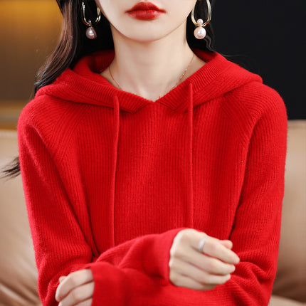 Qingcang] Autumn and Winter Hooded Sweatshirt Women's Knitted Knitwear Hoodie Loose Bottoming Large Size Bottoming Knitwear Outer Top