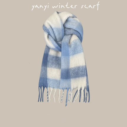 Imitation Cashmere Autumn and Winter Scarf Collection Plaid Scarf Women's Winter Thickeneded Warm Shawl Pure Color Student Scarf Cross-Border