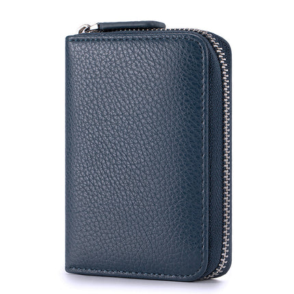 Wholesale Genuine Leather Accordion Card Holder for Women, Fashionable Large-Capacity Zipper Rfid Multi-Card Slot Card Holder