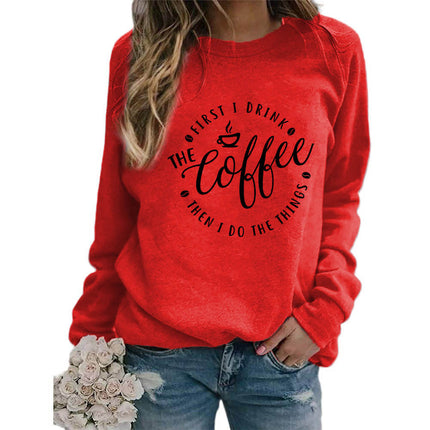 Foreign trade supply coffee coffee printed round neck jacket sweater European size ladies coat long sleeve cross-border autumn and winter