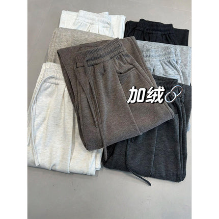 Glutinous Rice Pants Women's Autumn and Winter 2024 New fleece-lined Loose Bf Lazy Dosing Straight Casual Wide Leg Pants