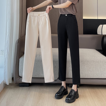 Actual Photos # Black Small Foot Slit Suit Pants Women's 2024 Autumn Small Nine-Point Pants Straight-Leg Pipe Casual Pants