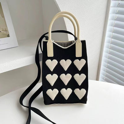 Mini Checkerboard Knitted Shoulder Crossbody Bag Handbag for Women Niche Design Phone Bag Phone Crossbody Handbag