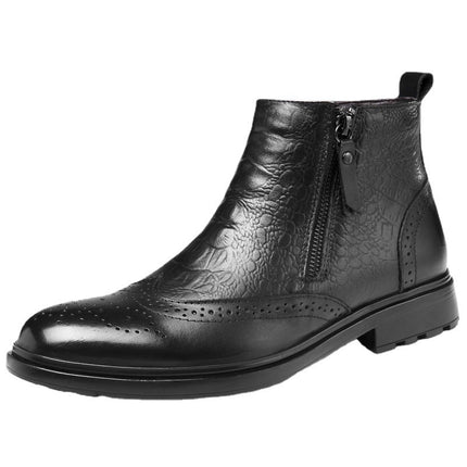 Men's Shoes Business Leather Boots Dress Brock Boots Autumn and Winter High Top Zipper Carved Genuine Leather Casual Men's Boots