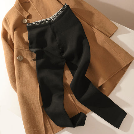 Black Slim Leggings Women's Winter fleece-lined Thickened Outer Wearing Warm Fashionable High Waist Cotton Pants