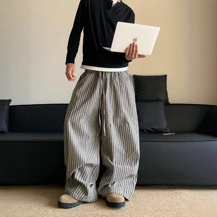 Spring and Autumn Japanese Retro Lazy Loose Vertical Striped Casual Pants Unisex Versatile Trendy Brand Straight-Leg Floor-Length Pants
