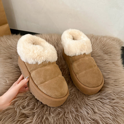 Thick-Soled Heightening Furry Snow Boots for Women 2025 Winter New Style Fur Integrated Fleece-Lined Thick-Soled Warm Bread Cotton Shoes