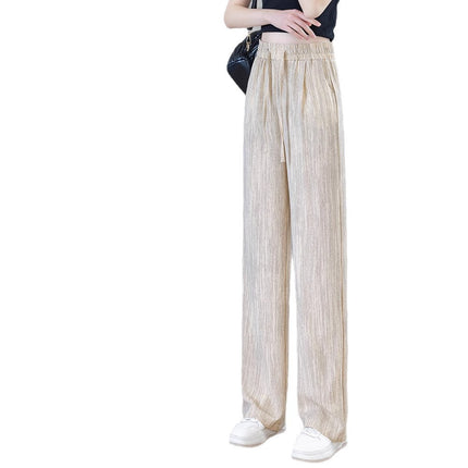 Ice Silk Wide Pants for Women Summer 2025 New High-Waisted Lazy Casual Thin Straight Floor-Length Pants