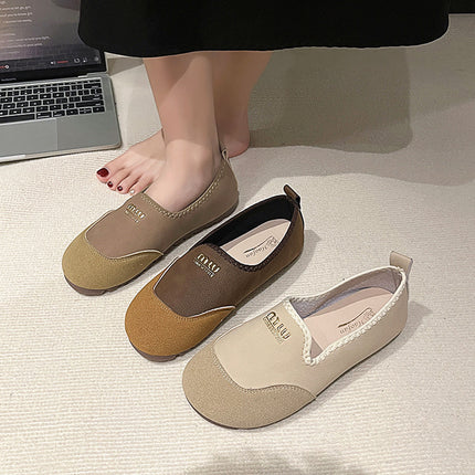 Slip-On Women's Shoes 2025 Spring and Autum New Korean Style Round Toe Color Matching Slip-On Mother's Comfortable and Non-Tiring Beanie Shoes