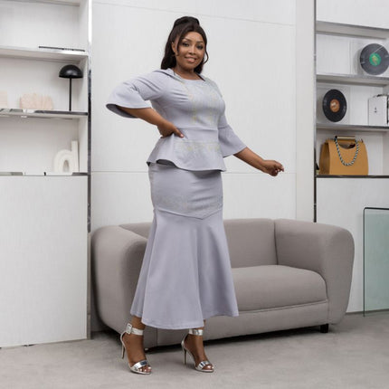 African cross-border source 2023 new hot drilling temperament commuter dress light luxury hot drilling dress two-piece set
