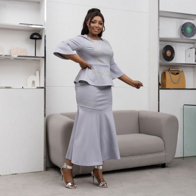African cross-border source 2023 new hot drilling temperament commuter dress light luxury hot drilling dress two-piece set