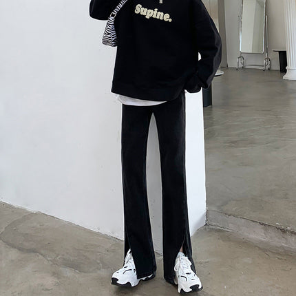 Front Slit Large Size Jeans Women's Trumpet Spring Slit Dipping Wide Leg Split Small Slit Pants
