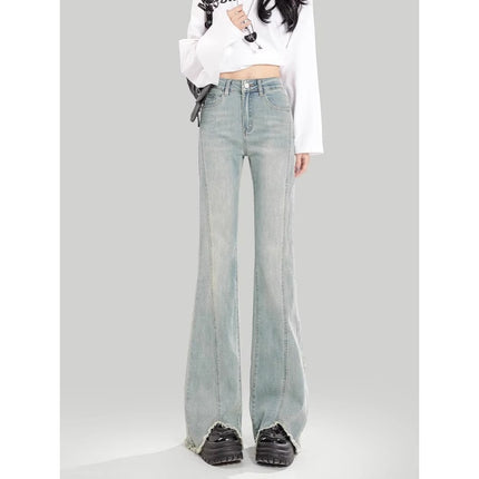 Women's Flared Jeans 2025 Summer New High-Waisted Slim Fit Bootcut Raw Hem Pants