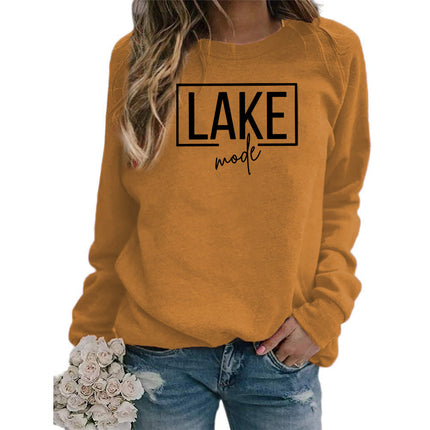 Foreign Trade Amazon Cross-border Supply lake mode Printed Women's Round Neck Sweats All-match Loose European Size