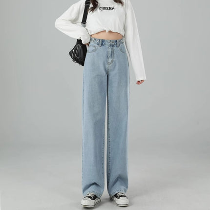 Wide leg jeans women's straight loose high waist 2024 new small drape slimming mop pants