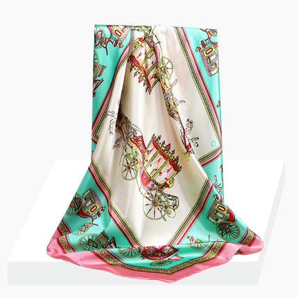 Spring and Autumn New 90 Square Scarf Printing Silk Satin Hangzhou Scarf Square Scarf Shawl Gift Factory Wholesale