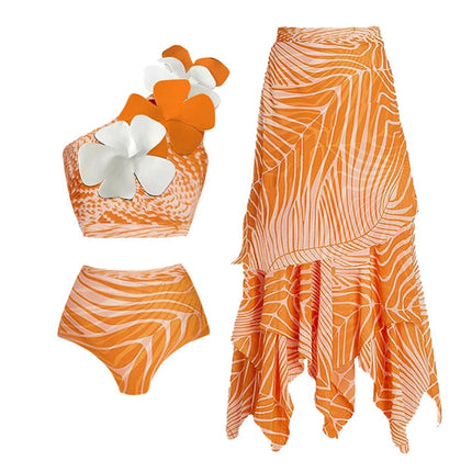 2024 New One-piece Swimsuit Women's One-shoulder Salmon Printed One-piece Swimsuit Foreign Trade Aliexpress