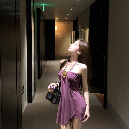 Pure Desire Hot Girl Sleeveless Irregular Dress for Women Summer 2025 New Style Elegant Sexy Waist-Cinching Versatile Halter Dress