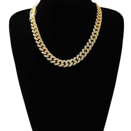 European and American Hip-Hop Diamond-Encrusted Cuban Chain Necklaces, Street Dance and Rap Wholesale Full Diamond Cuban Chain with Small Dragon Whiskers, Cross-Border