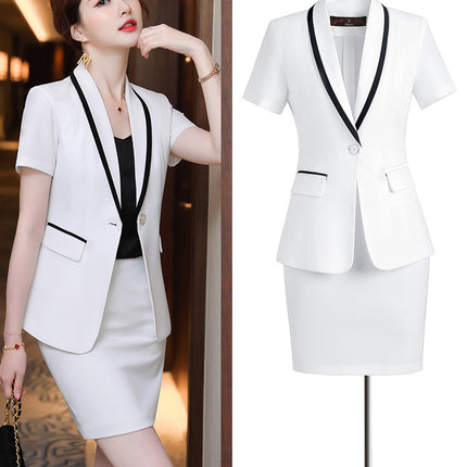 Summer short-sleeved suit suit women's thin business wear small temperament formal suit suit skirt front desk work clothes