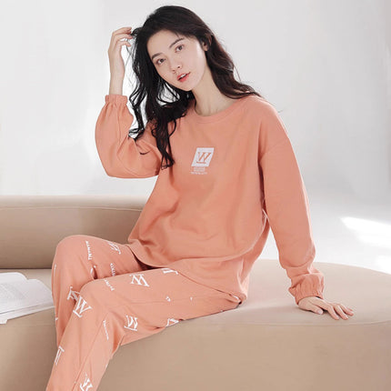 Cute Style Pajamas Women's Spring and Autumn New Cotton Round Neck Long Sleeve Trousers Korean Style Girl's Student Home Clothes suit