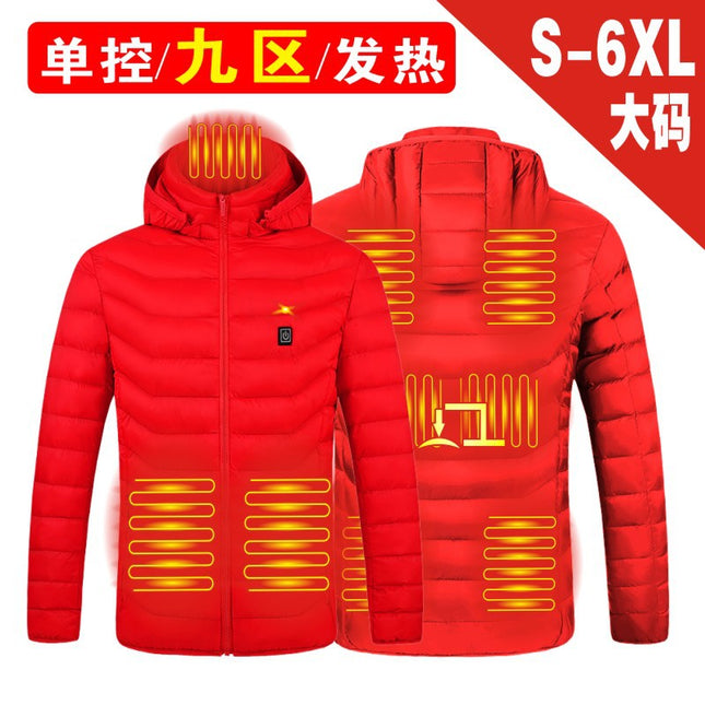 Nine-Zone Smart Heating Cotton Jacket with Constant Temperature, Suitable for Both Men and Women, USB Heated Cotton Clothing, Solid Color Hooded Heated Thermal Cotton Jacket