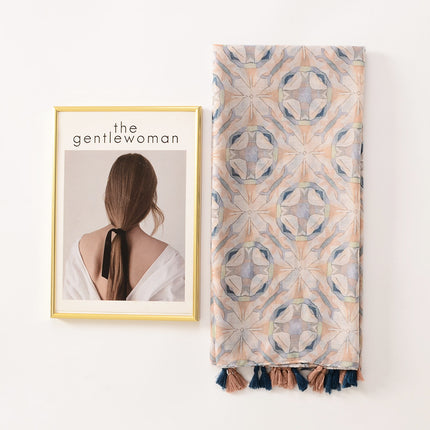 Simple and Elegant Fresh Powder Orange Abstract Flower Printed Cotton and Linen Feel Scarf Women's Travel Photo Decorative Shawl Beach Towel