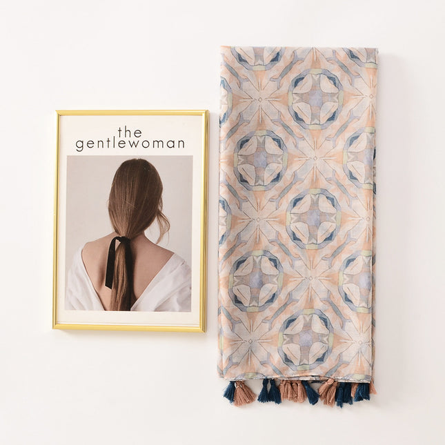 Simple and Elegant Fresh Powder Orange Abstract Flower Printed Cotton and Linen Feel Scarf Women's Travel Photo Decorative Shawl Beach Towel