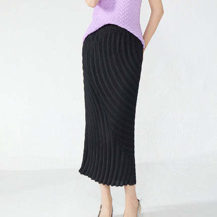 Miyake Year Ring Pleated Skirt Slim Fit Hip Wrap Mid-Length High-End Elastic Waist Elegant Versatile One-Piece Skirt